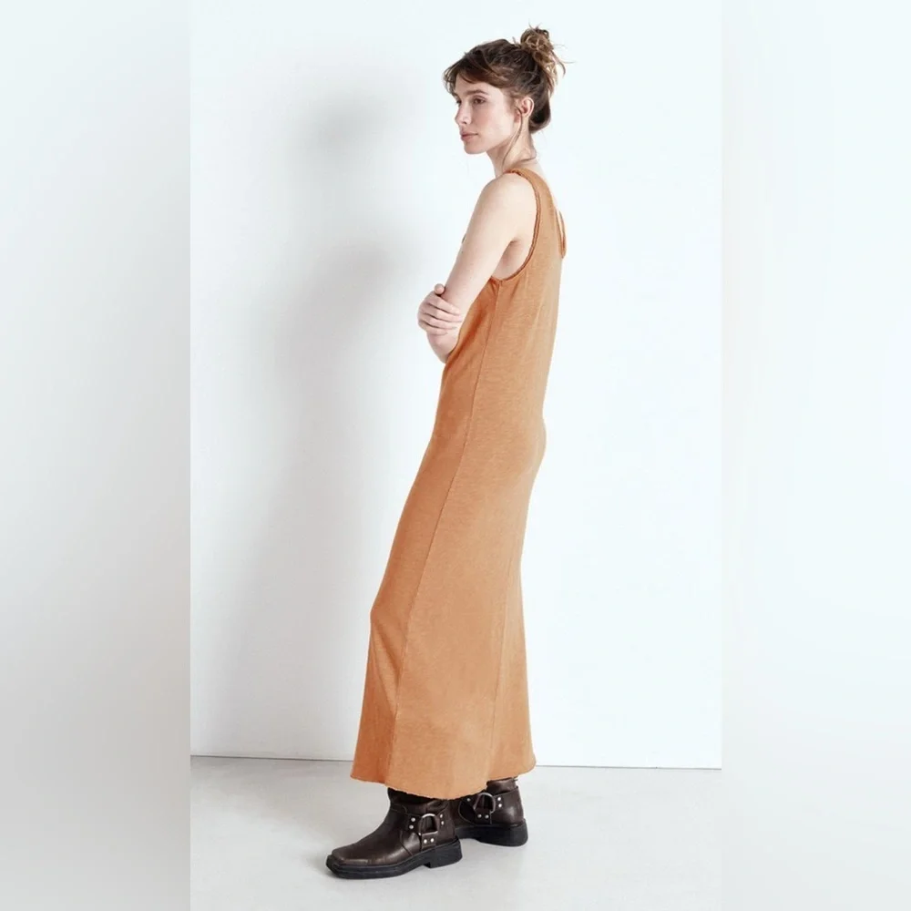 ELIZABETH AND JAMES Long Camel Sleeveless Dress Minimalist A-line Size S